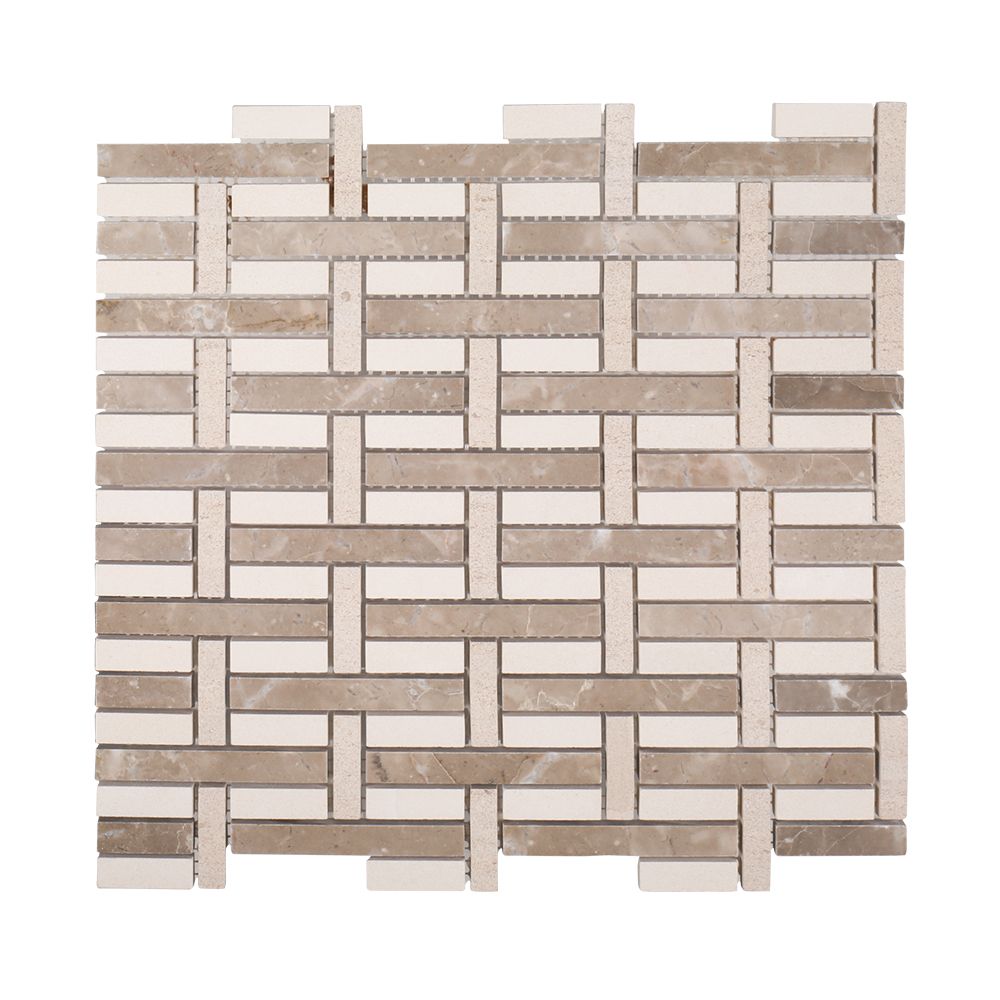 Woven Mosaic 10.9375" x 11.75" Limestone & Marble Blend Straight Shot