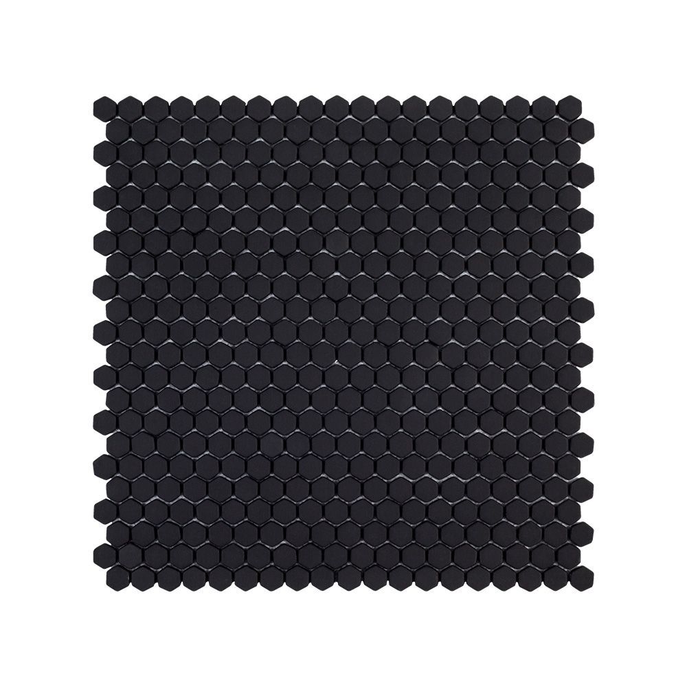 5/8" Hexagon Mosaic 12" x 12" Black Straight Shot