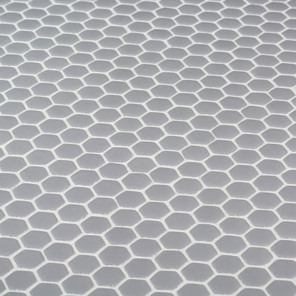 5/8" Hexagon Mosaic 12" x 12.25" Grey Straight Shot