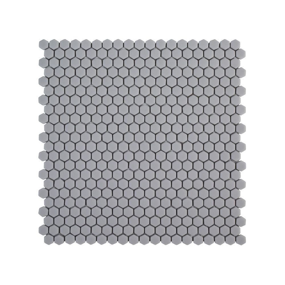 5/8" Hexagon Mosaic 12" x 12" Grey Straight Shot