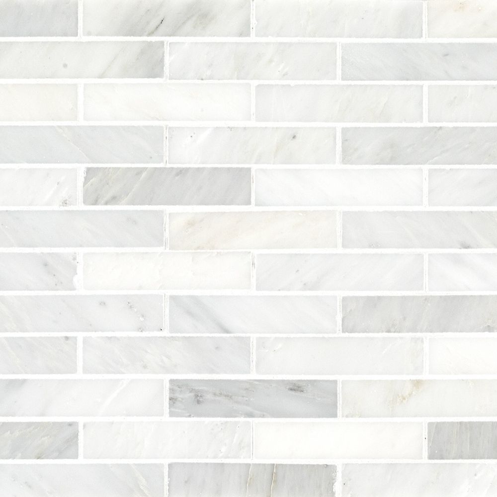 1" x 4" Brick Mosaic 11.5" x 11.75" Classic Statuario Straight Shot