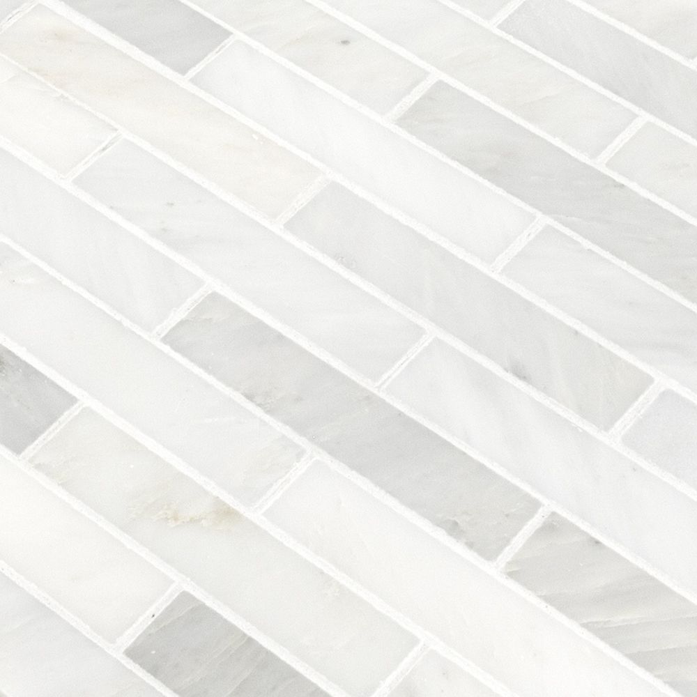 1" x 4" Brick Mosaic 11.5" x 11.75" Classic Statuario Straight Shot
