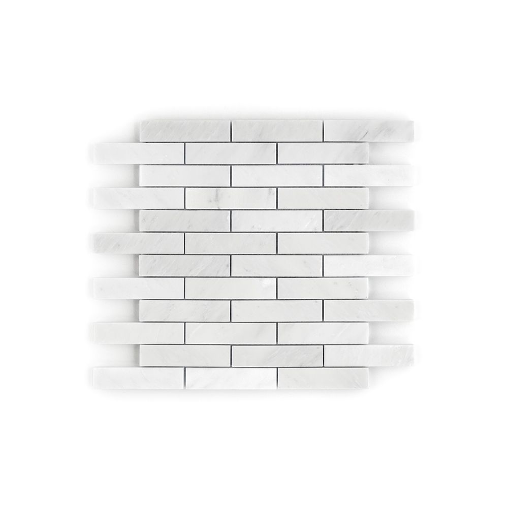 1" x 4" Brick Mosaic 11.5" x 11.75" Classic Statuario Straight Shot