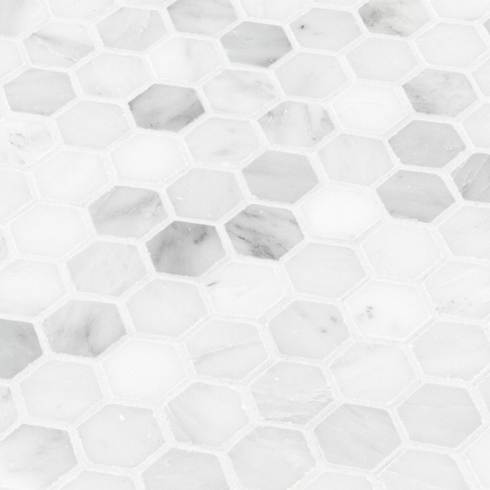 1" Hexagon Mosaic 11" x 11.625" Pattern D/West End White Straight Shot