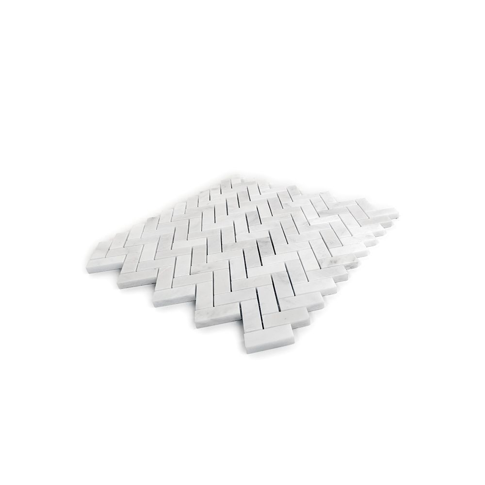 1.75" Herringbone Mosaic 12" x 12.75" White Straight Shot