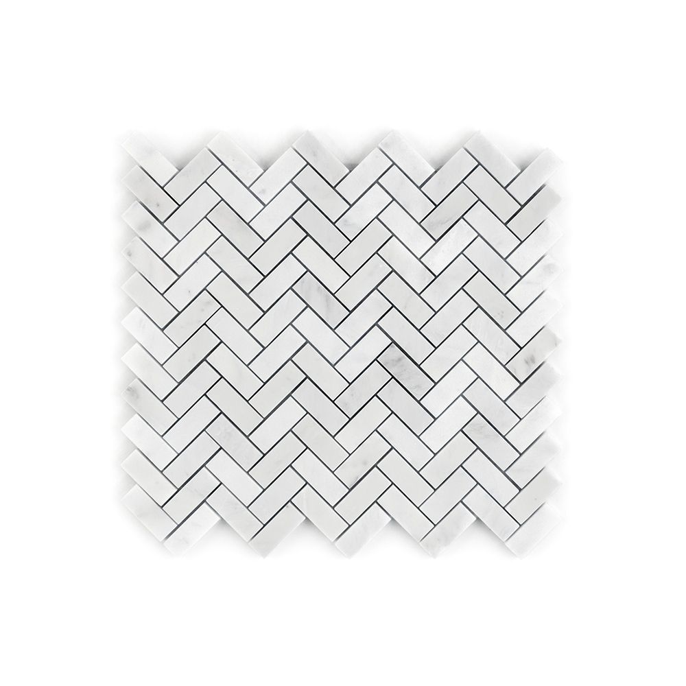 1.75" Herringbone Mosaic 12" x 12.75" White Straight Shot