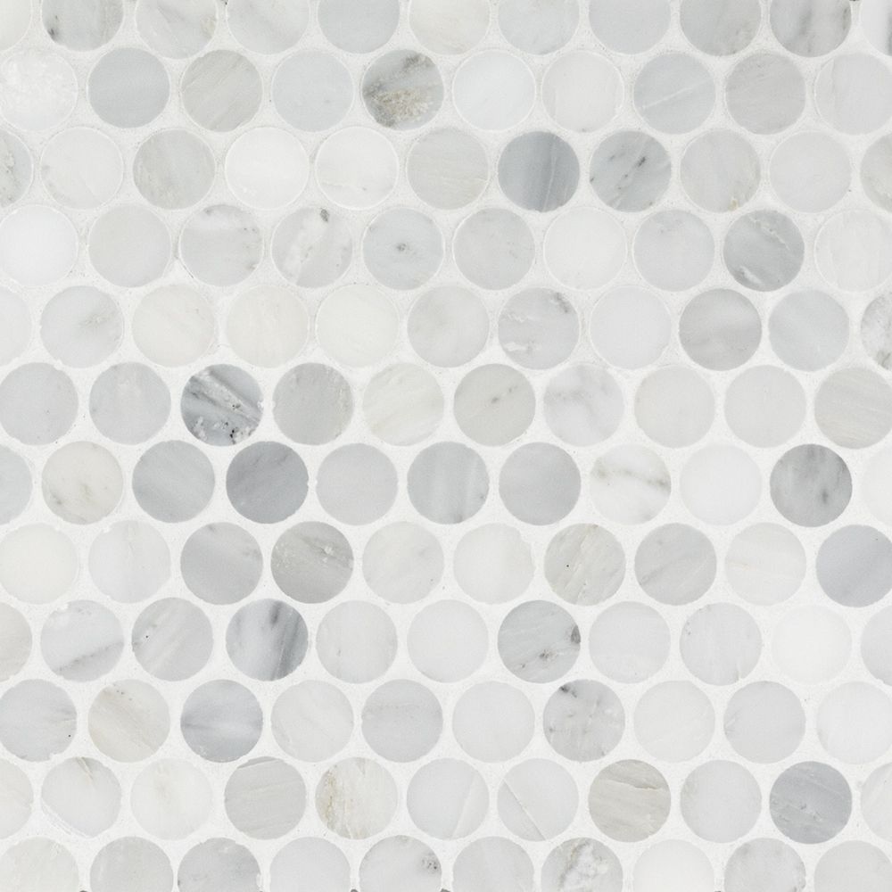 1" Penny Round Mosaic 10.875" x 12.375" White Straight Shot