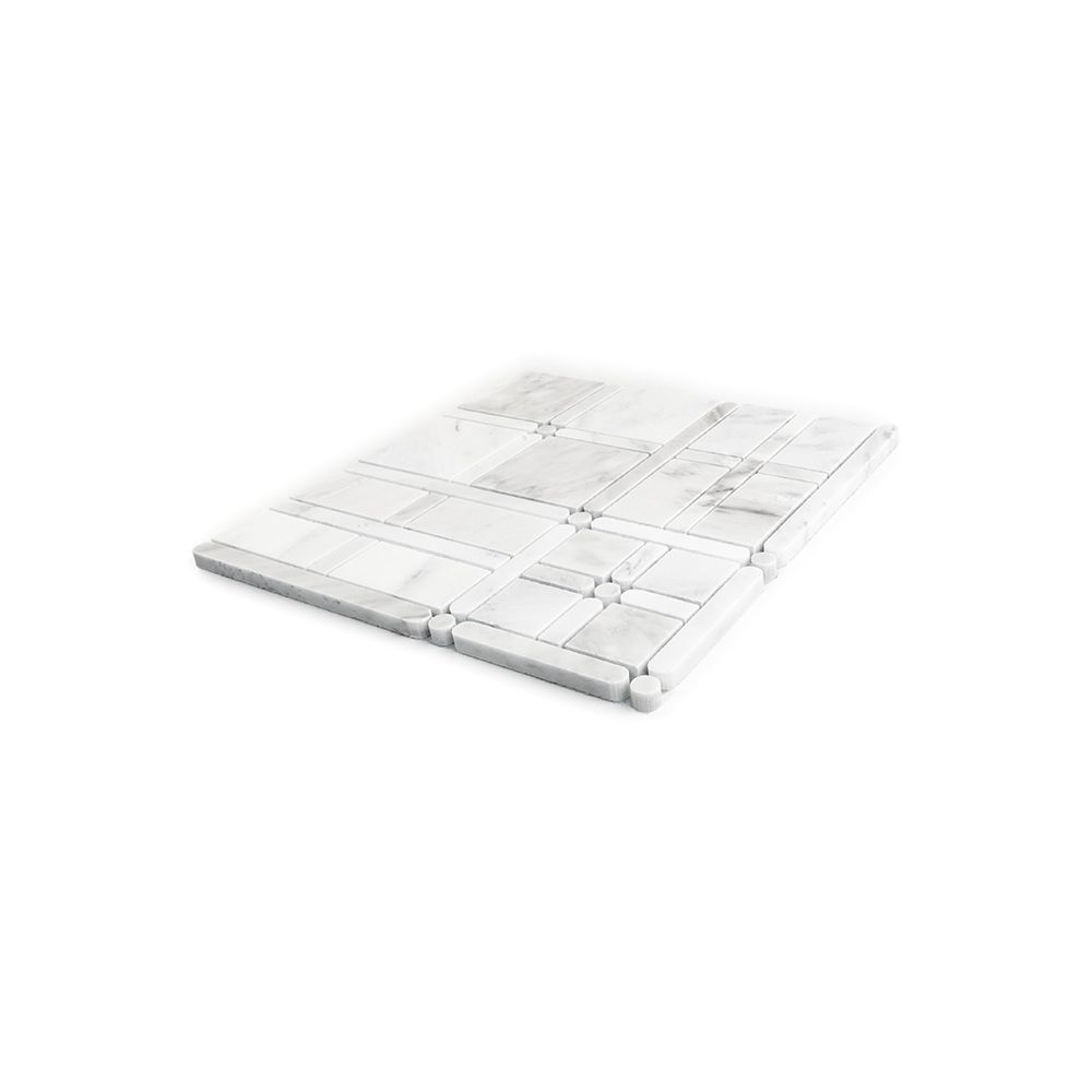 Petite Plaid Mosaic 11.375" x 11.375" Classic Statuario Straight Shot
