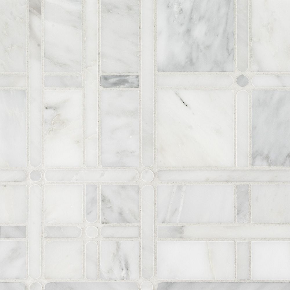 Petite Plaid Mosaic 11.375" x 11.375" Classic Statuario Straight Shot