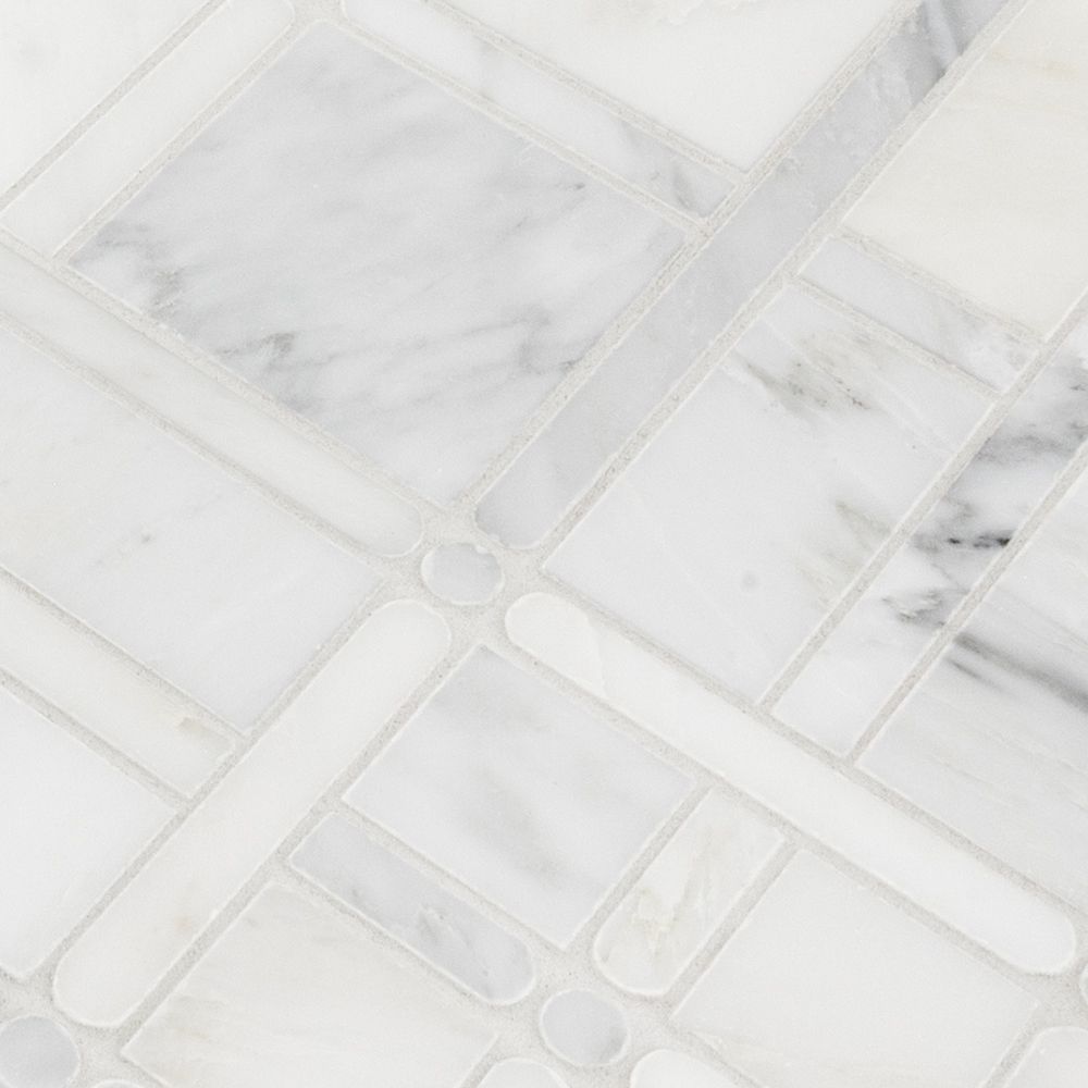 Petite Plaid Mosaic 11.375" x 11.375" Classic Statuario Straight Shot