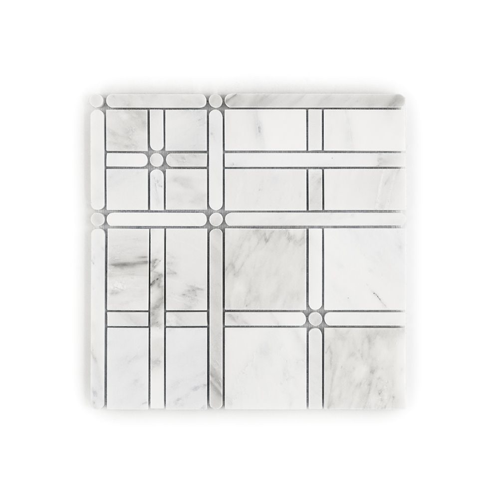 Petite Plaid Mosaic 11.375" x 11.375" Classic Statuario Straight Shot