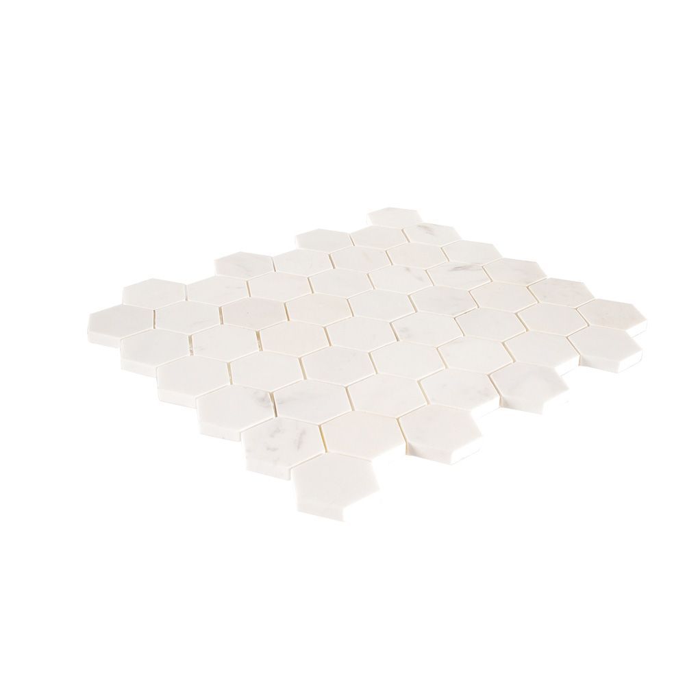 2" Hexagon Mosaic 11.25" x 13.125" Wall Street White Straight Shot