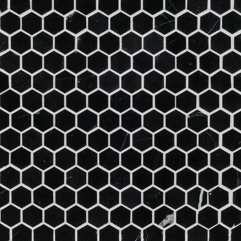 1" Hexagon Mosaic 10.5" x 11" Nero Marquina Straight Shot