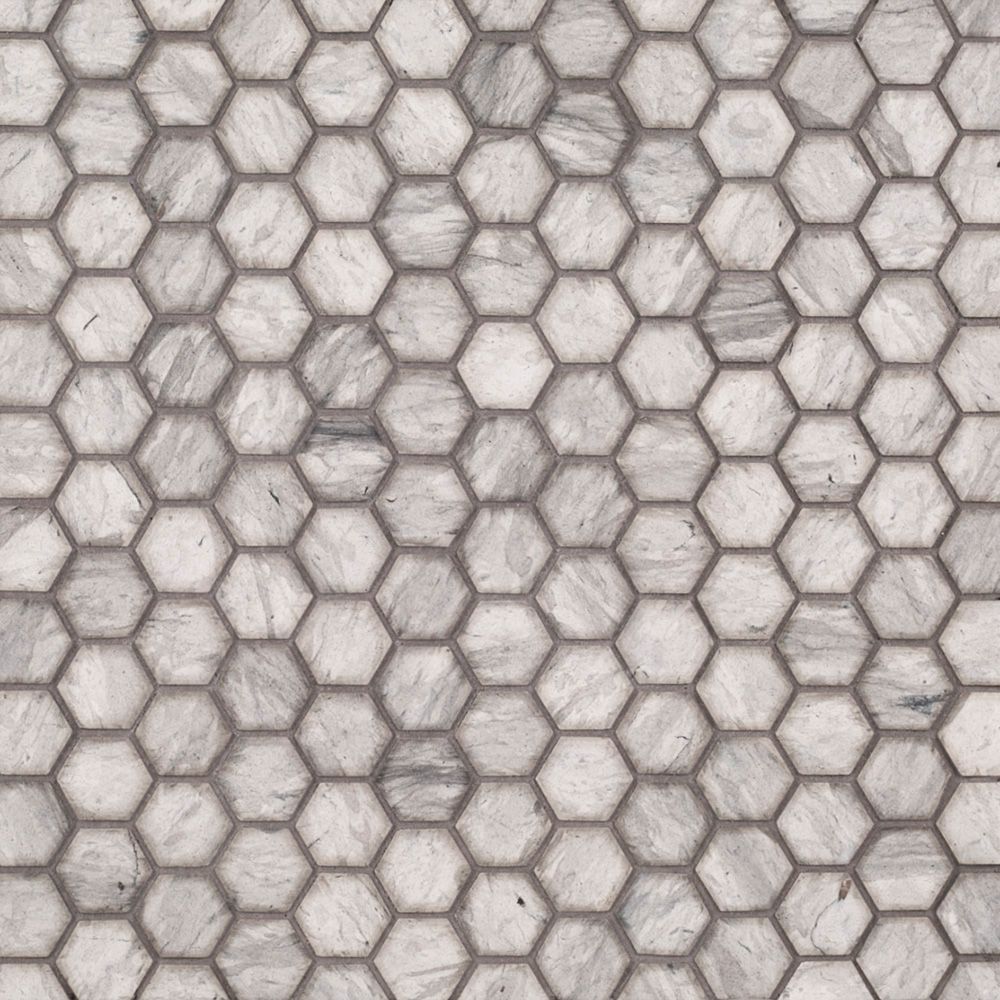 1" Hexagon Mosaic 10.5" x 11" Tunisian Grey Straight Shot