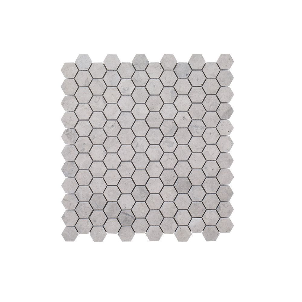 1" Hexagon Mosaic 10.5" x 11" Tunisian Grey Straight Shot