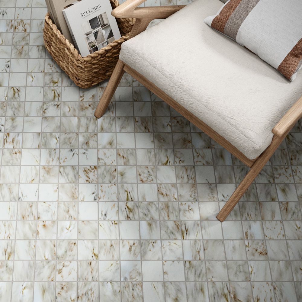 Cobblestone Mosaic 12.25" x 12.25" Calacatta Oro Straight Shot