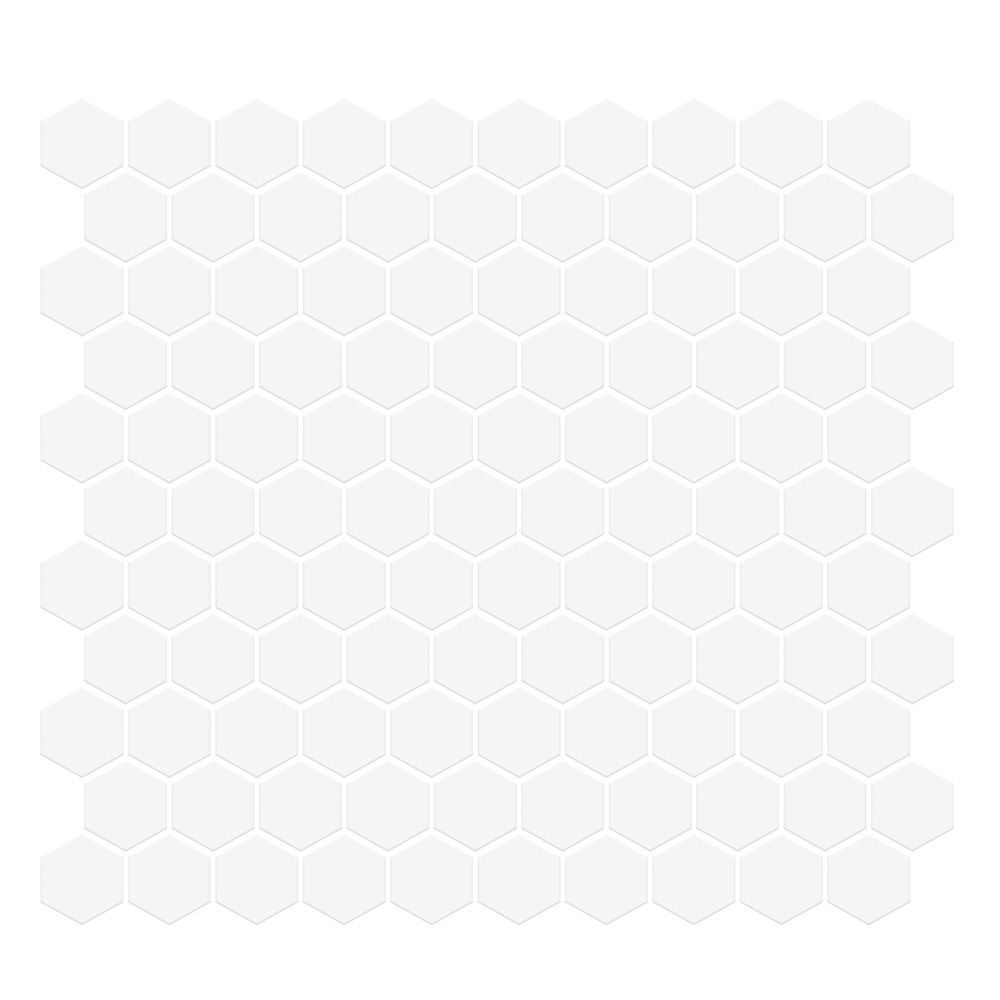 1" Hexagon Mosaic 11" x 11.375" Gloss Crescent White Straight Shot