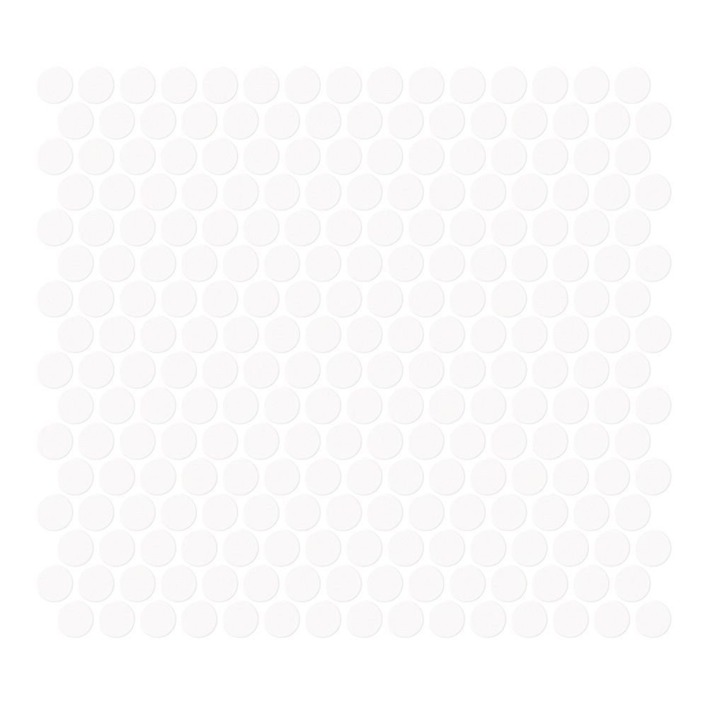 3/4" Penny Round Mosaic 11.375" x 12.25" Gloss Crescent White Straight Shot