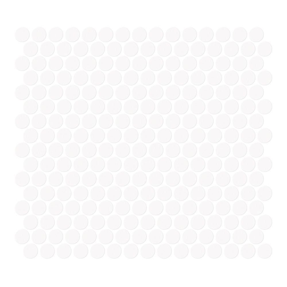 3/4" Penny Round Mosaic 11.375" x 12.25" Matte Crescent White Straight Shot