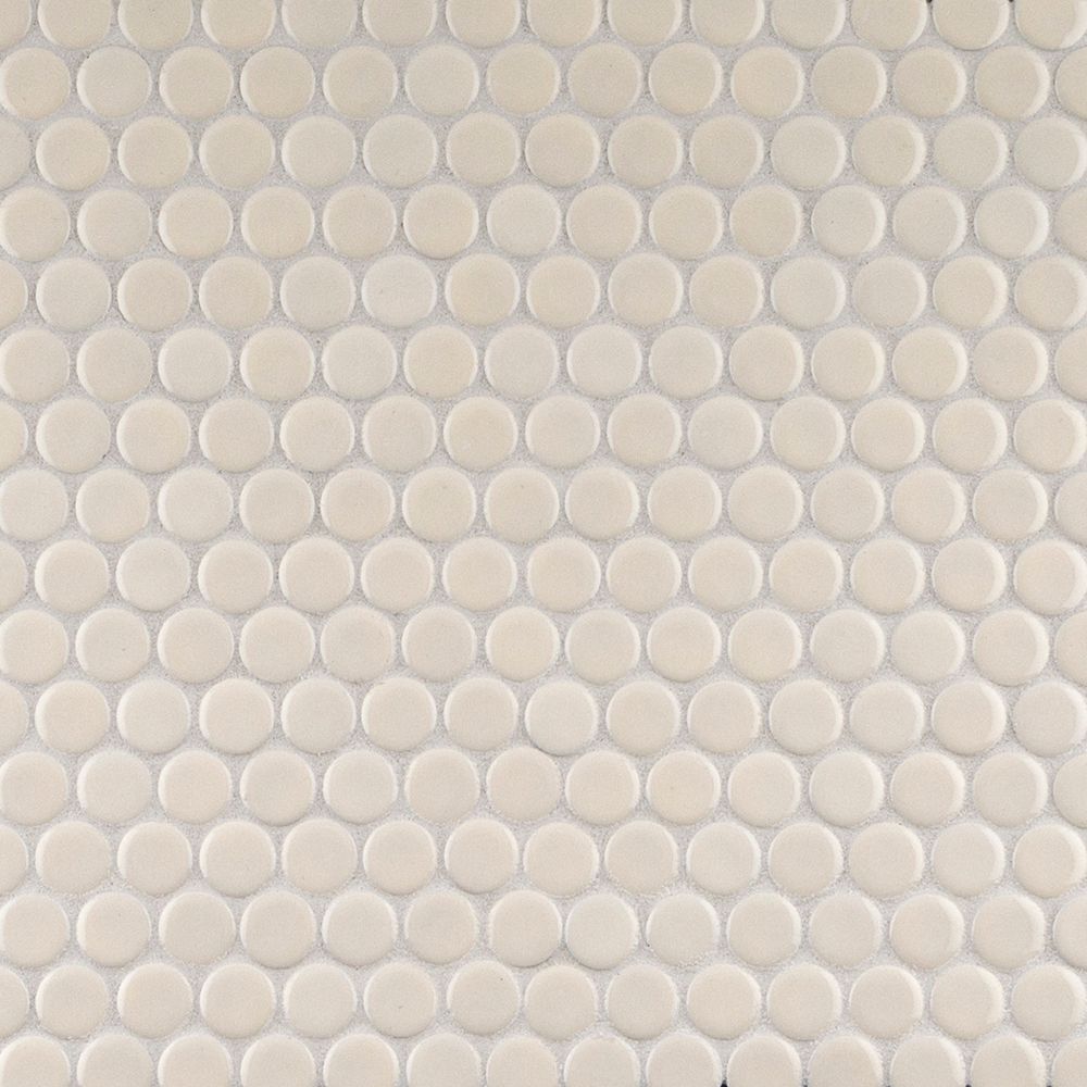 3/4" Penny Round Mosaic 11.375" x 12.25" Gloss Crisp Breeze Straight Shot