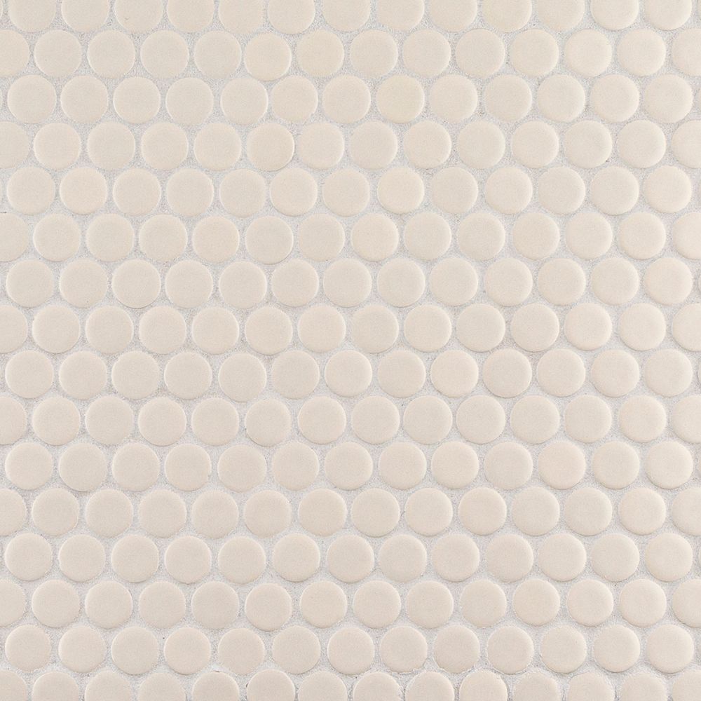 3/4" Penny Round Mosaic 11.375" x 12.25" Matte Crisp Breeze Straight Shot