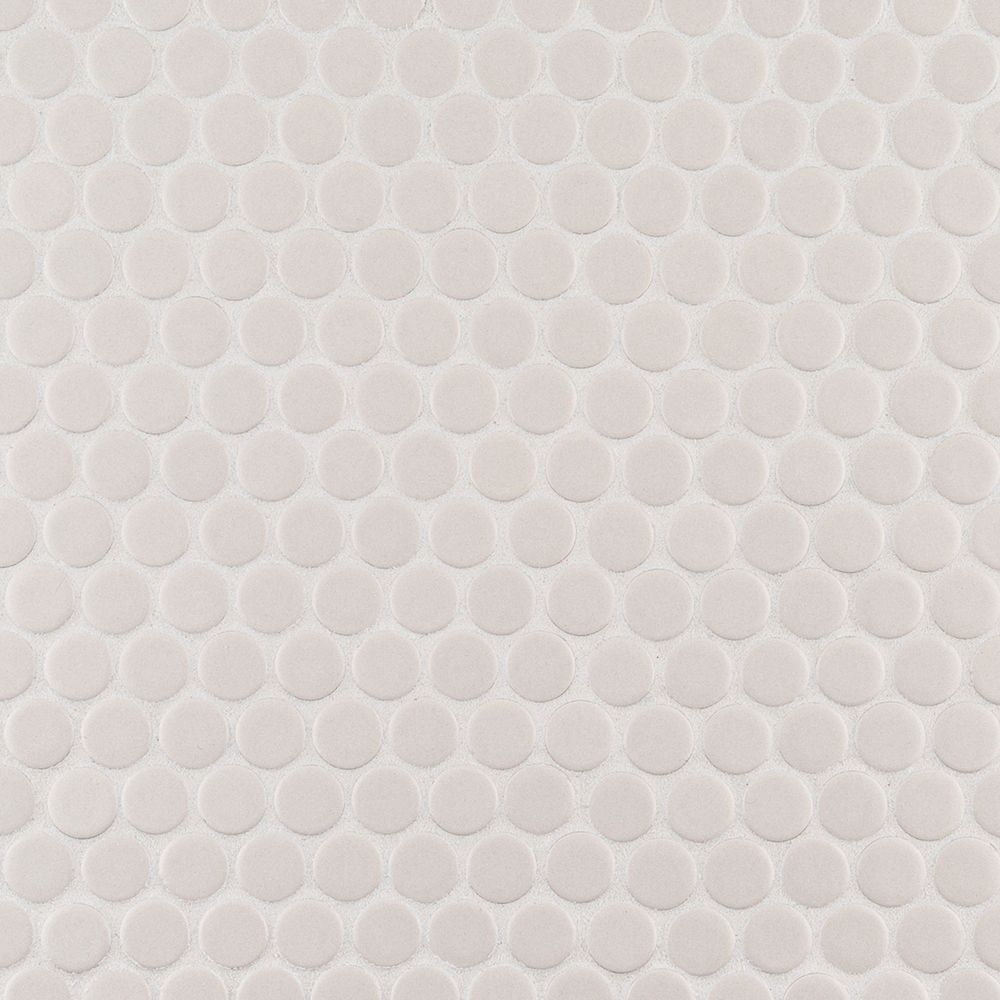 3/4" Penny Round Mosaic 11.375" x 12.25" Matte Mountain Fog Straight Shot