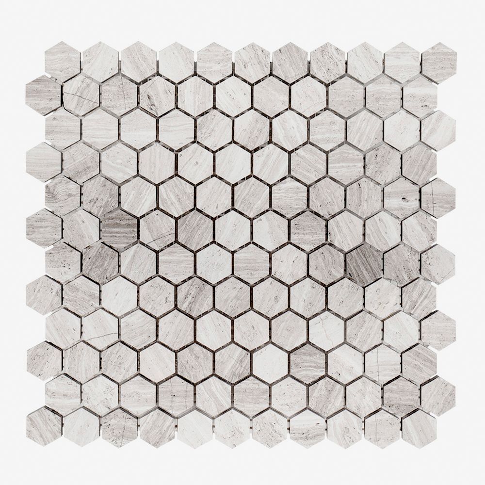 1" Hexagon Mosaic 11" x 11.625" Pattern A (Global Grey) Straight Shot