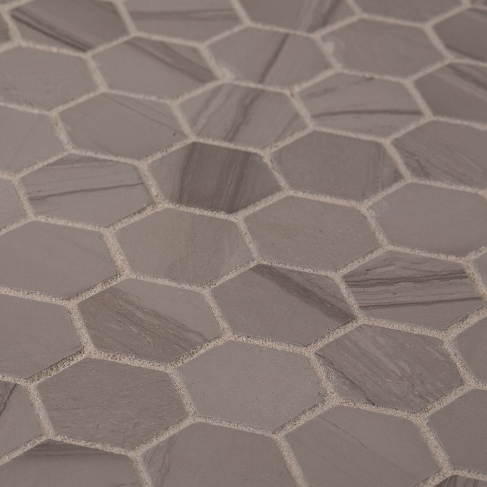 1" Hexagon Mosaic 11" x 11.625" Pattern B (Transitional Taupe) Straight Shot