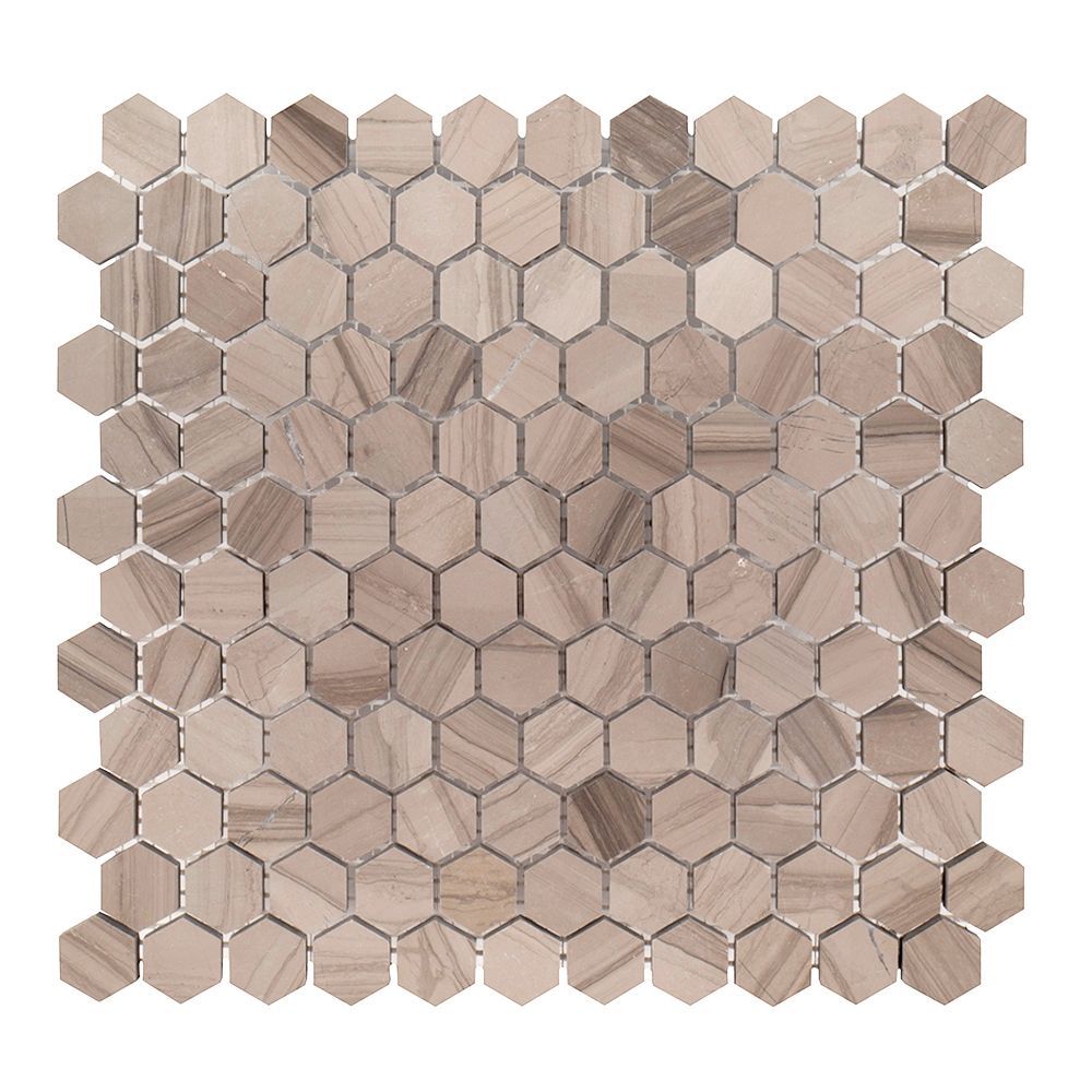 1" Hexagon Mosaic 11" x 11.625" Pattern B (Transitional Taupe) Straight Shot