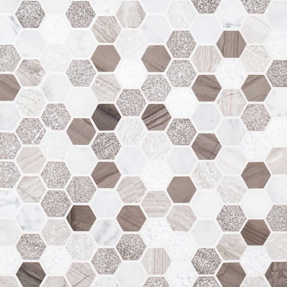 1" Hexagon Mosaic 11" x 11.625" Pattern C (Textured Blend) Straight Shot