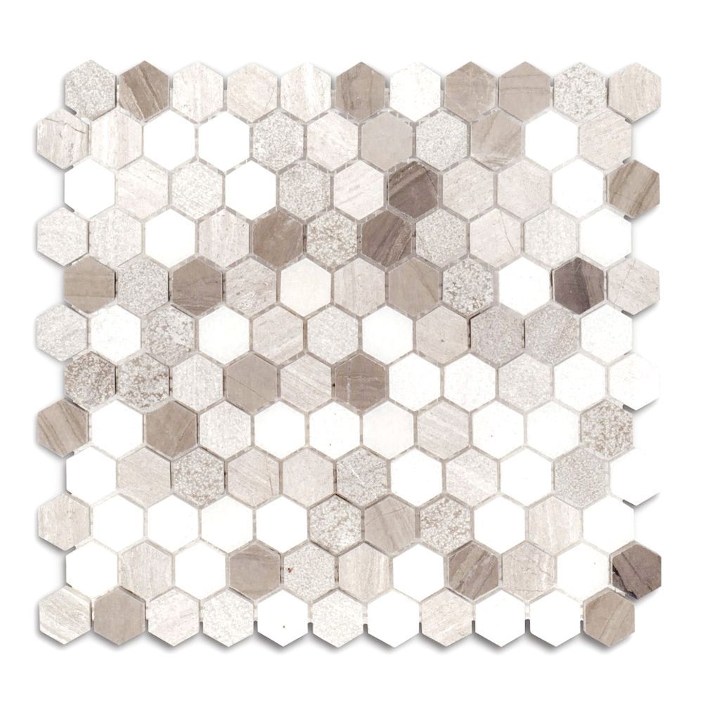 1" Hexagon Mosaic 11" x 11.625" Pattern C (Textured Blend) Straight Shot