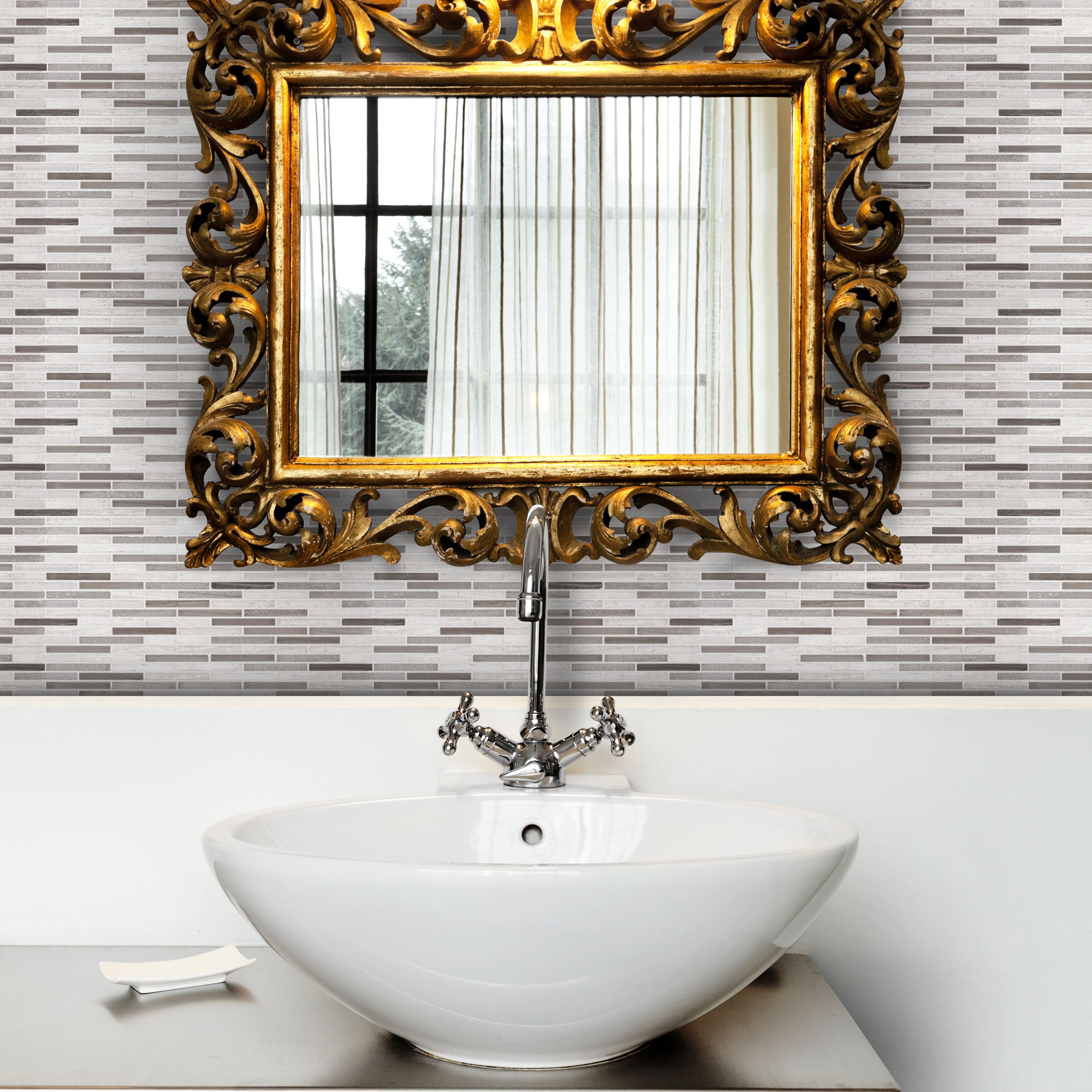 Lustrous Mosaic 10.75" x 11.875" Lustrous A (Grey/Taupe) Straight Shot