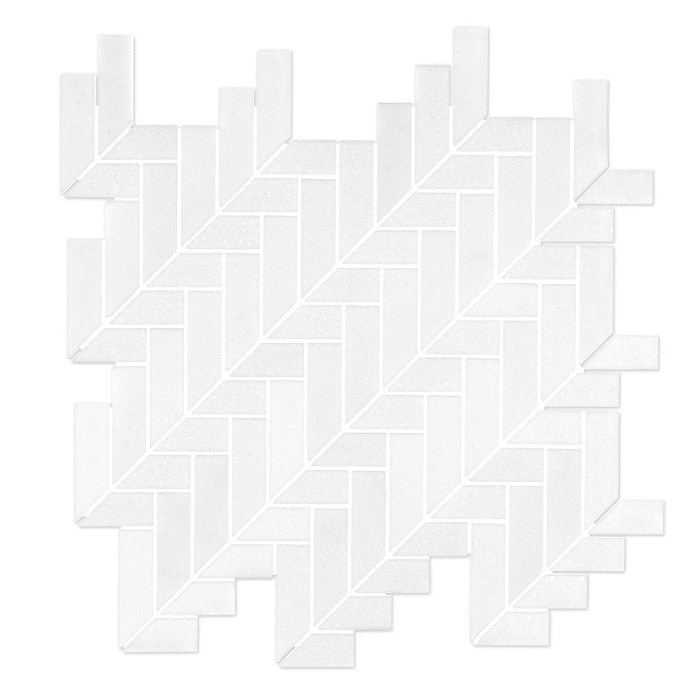 Mod Herringbone Mosaic 11.375" x 11.75" Thassos Straight Shot