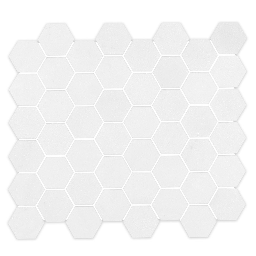 2" Hexagon Mosaic 11.5" x 13.25" Thassos Straight Shot