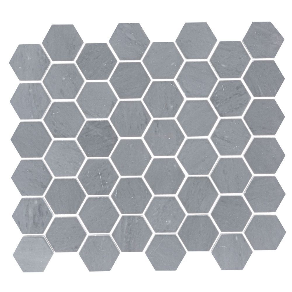 2" Hexagon Mosaic 11.5" x 13.25" Bardiglio Straight Shot