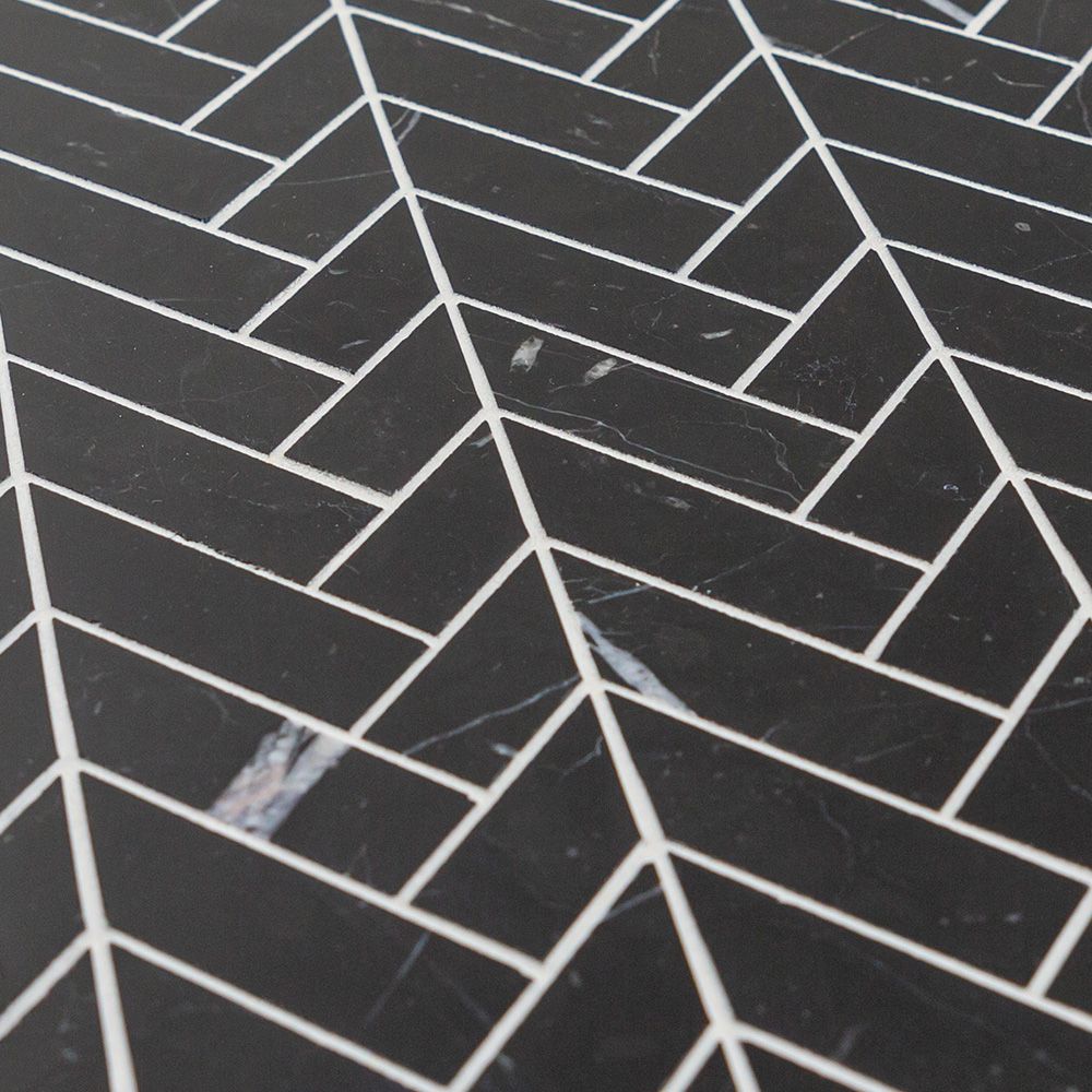 Mod Herringbone Mosaic 11.375" x 11.75" Nero Marquina Straight Shot