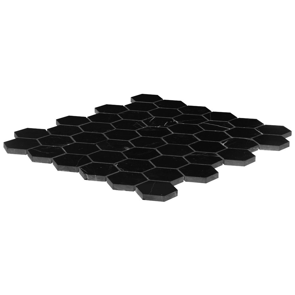 2" Hexagon Mosaic 11.5" x 13.25" Nero Marquina Straight Shot