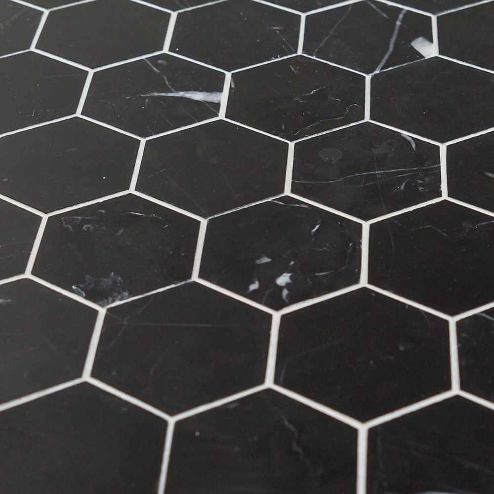 2" Hexagon Mosaic 11.5" x 13.25" Nero Marquina Straight Shot