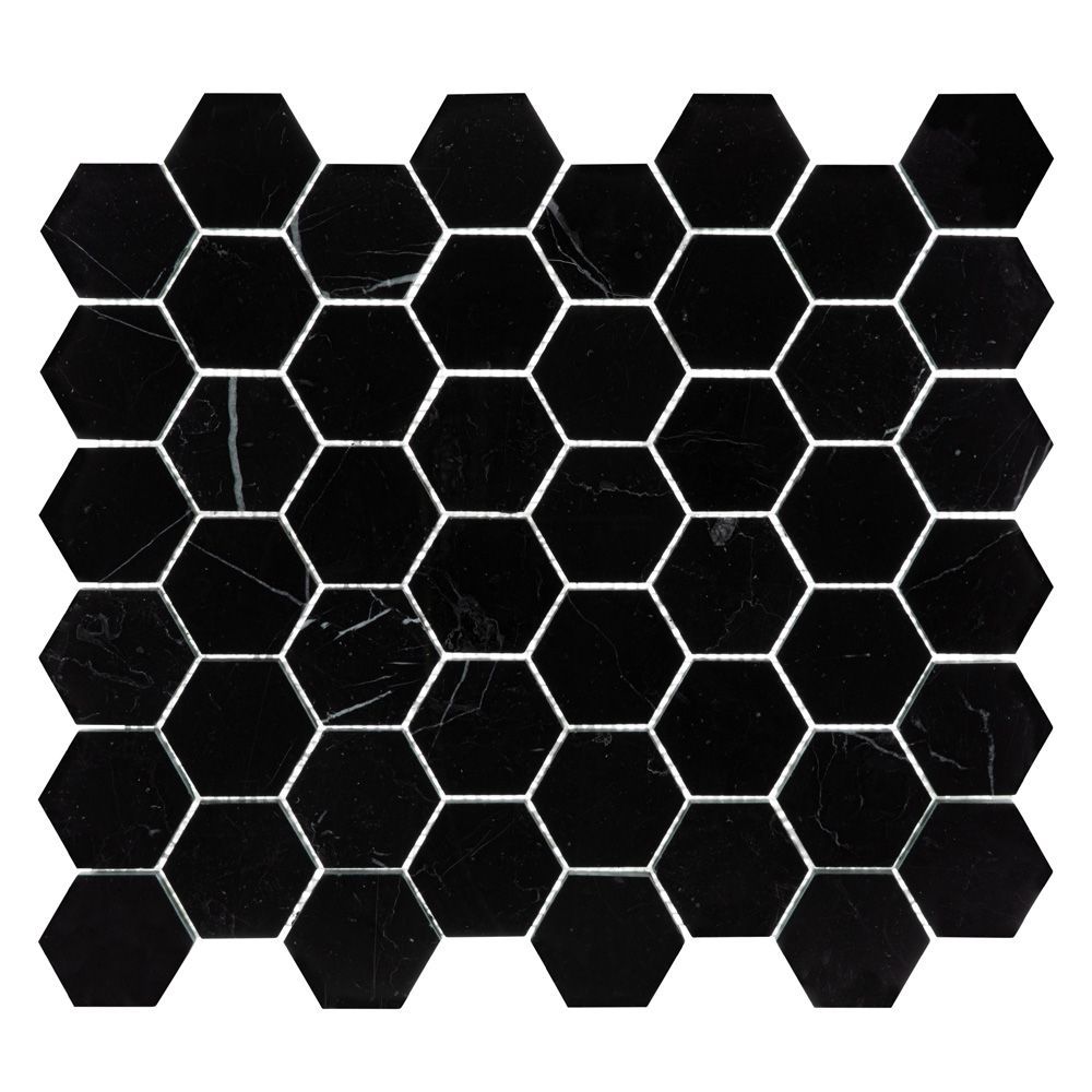 2" Hexagon Mosaic 11.5" x 13.25" Nero Marquina Straight Shot