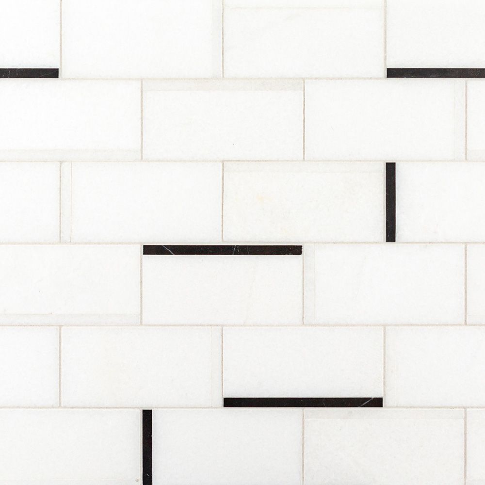 Abstract Mosaic 12" x 12.125" Nero Marquina Straight Shot