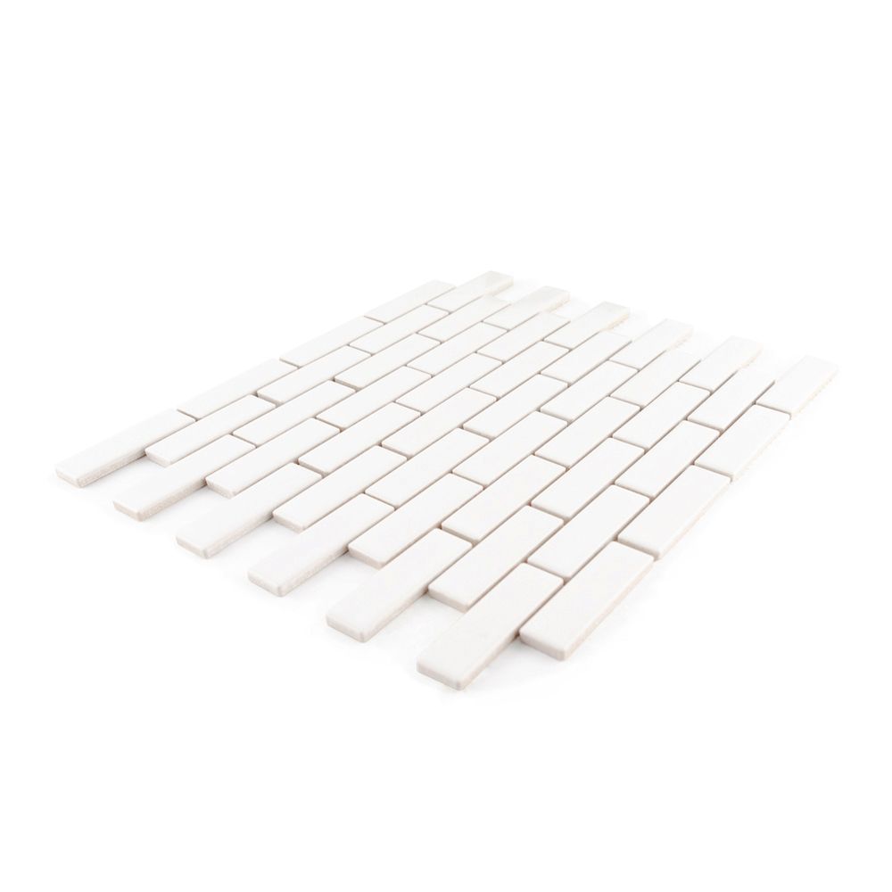 1" x 3" Brick Mosaic 11" x 11.375" White Straight Shot