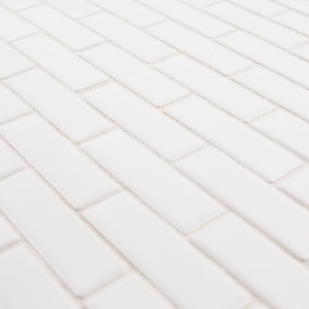 1" x 3" Brick Mosaic 11" x 11.375" White Straight Shot