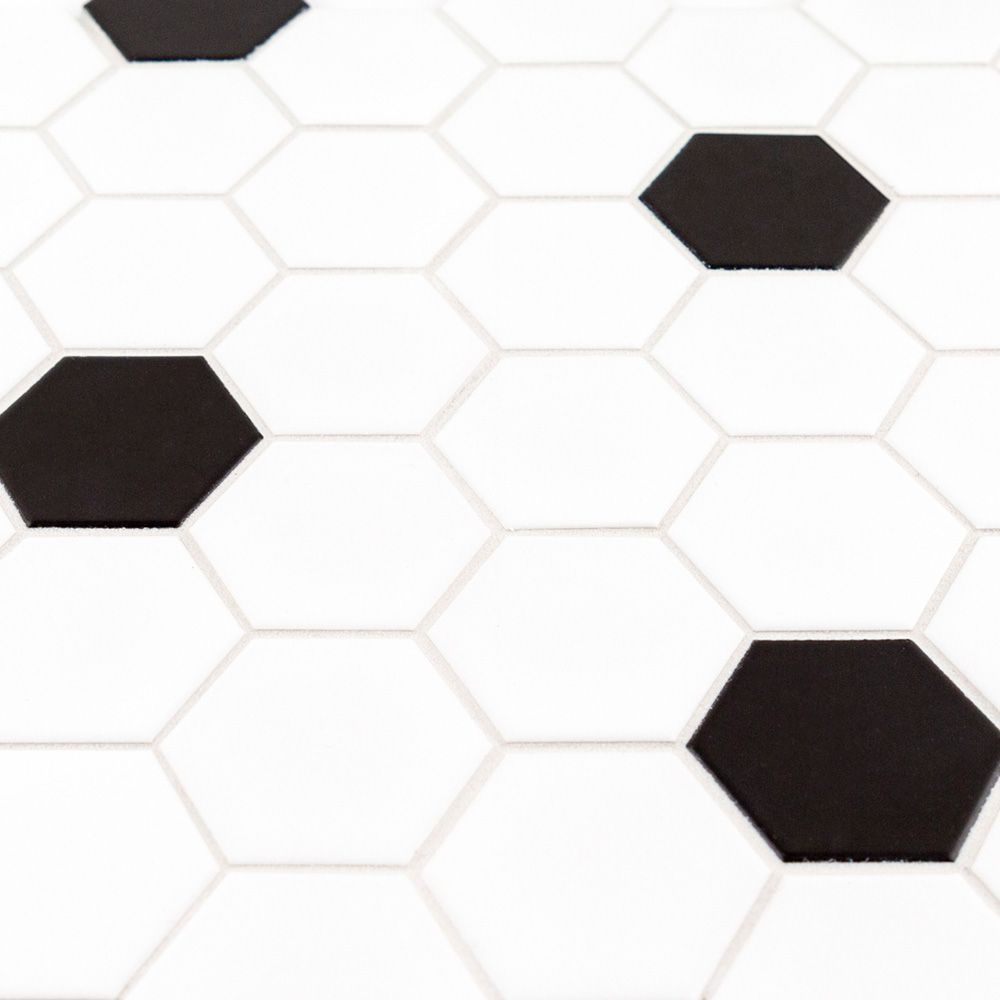 2" Hexagon Mosaic 10.75" x 12.375" White/Black Straight Shot