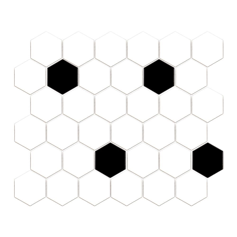 2" Hexagon Mosaic 10.75" x 12.375" White/Black Straight Shot