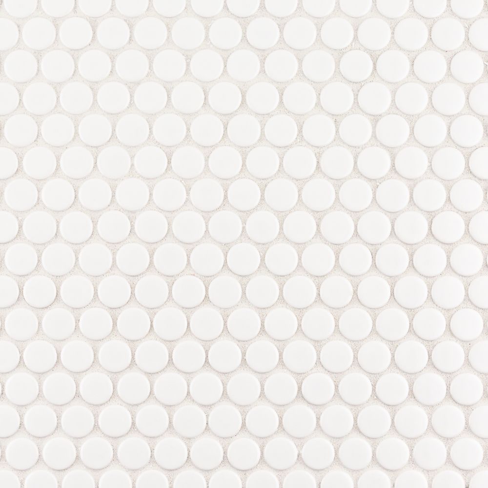 3/4" Penny Round Mosaic 11.25" x 12.25" White Straight Shot