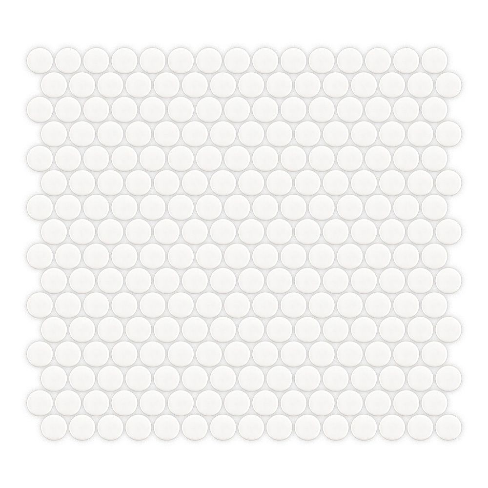 3/4" Penny Round Mosaic 11.25" x 12.25" White Straight Shot