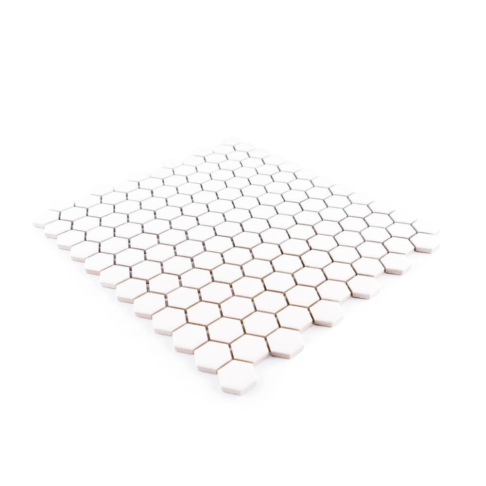 7/8" Hexagon Mosaic 10.125" x 11.625" White Straight Shot