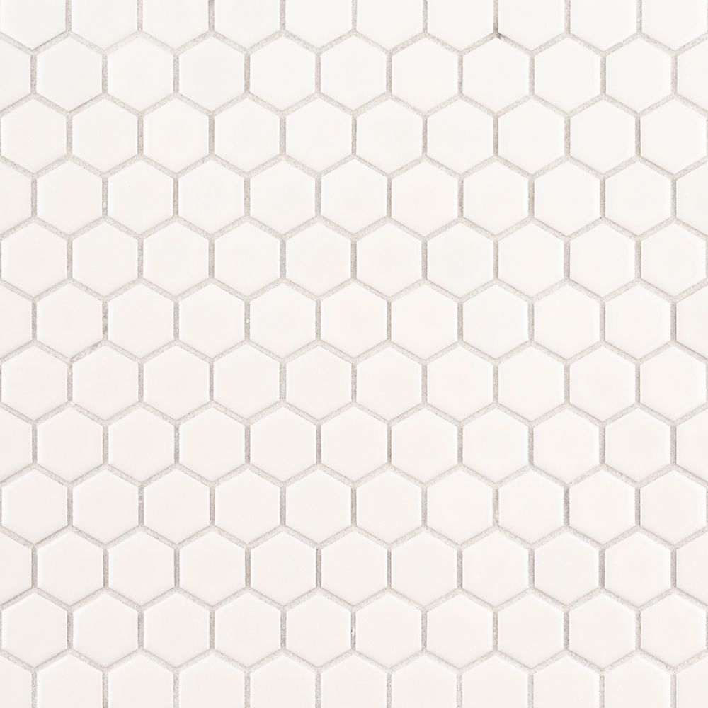7/8" Hexagon Mosaic 10.125" x 11.625" White Straight Shot