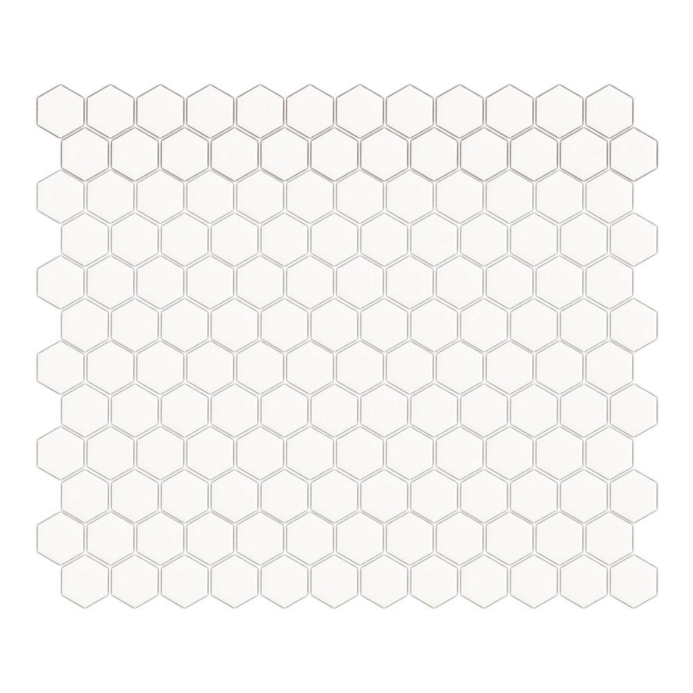 7/8" Hexagon Mosaic 10.125" x 11.625" White Straight Shot