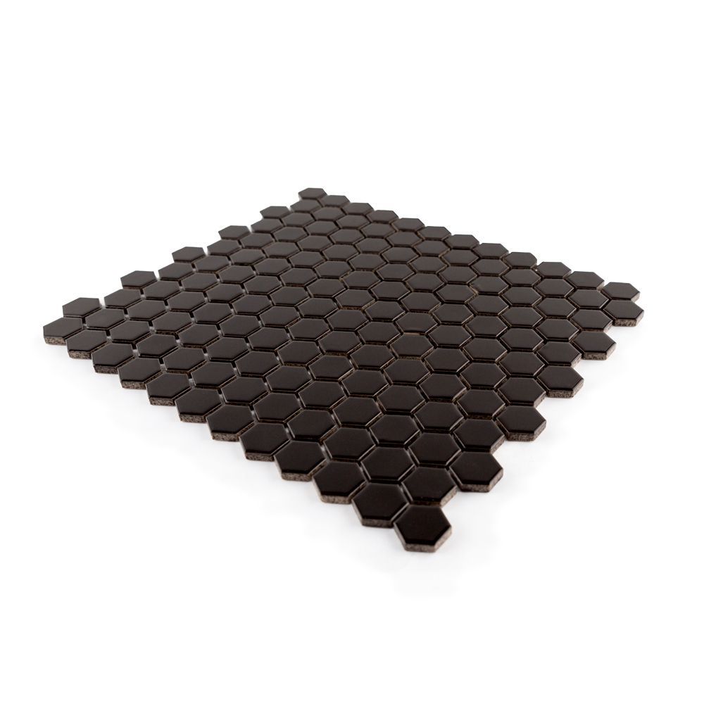 7/8" Hexagon Mosaic 10.125" x 11.625" Black Straight Shot